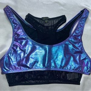 CLUB EXX FISHNET METALLIC RAVE CROP TOP - PURPLE (M)